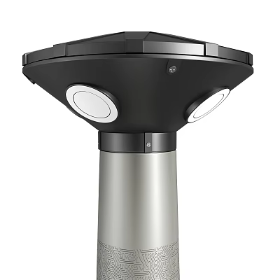 Outdoor Lamp With Black Top Silver Base And Two Circular Lights Design 3d model