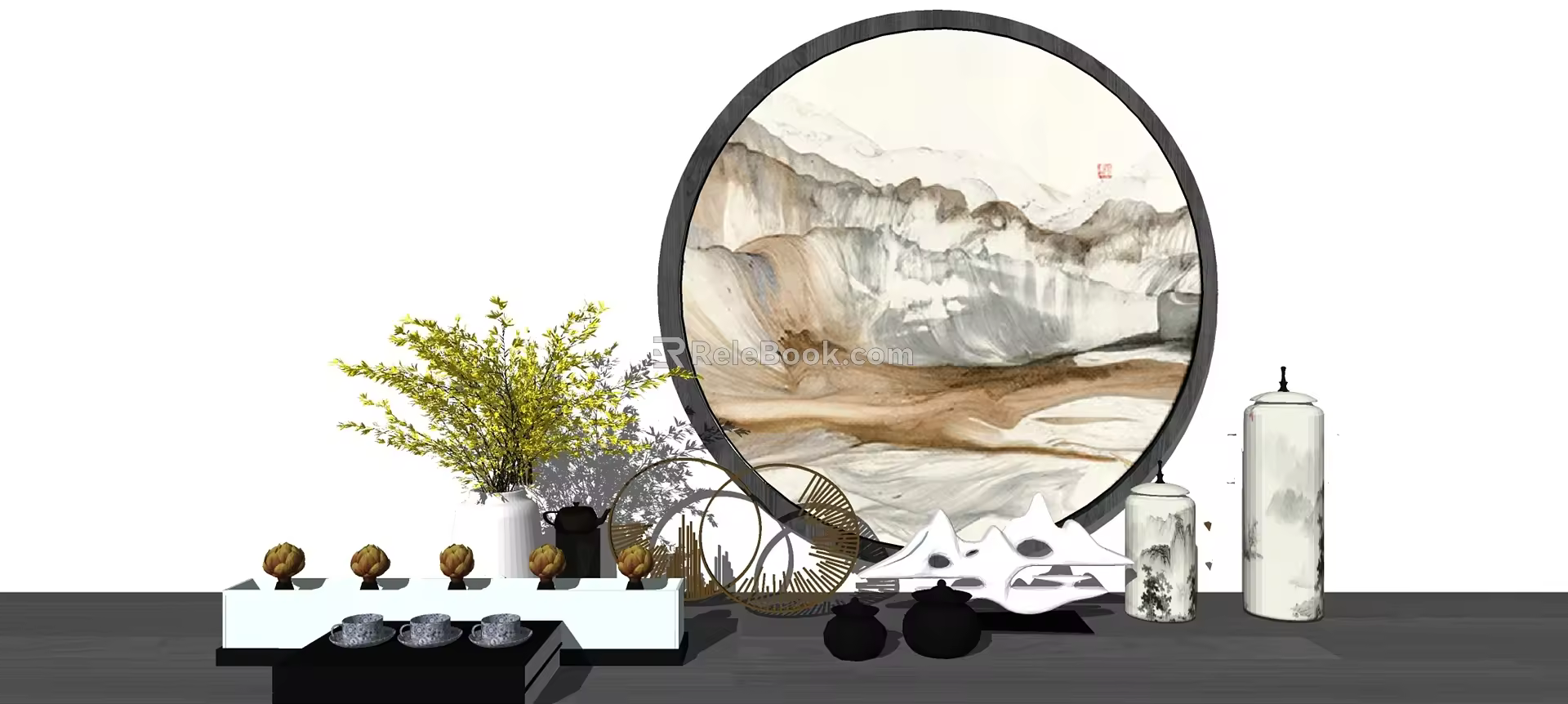 New Chinese-style Ornaments Combination Vase Display Ornaments 3d model