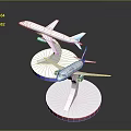 Detailed Airplane Models On Transparent Bases With Blue And Red Accents