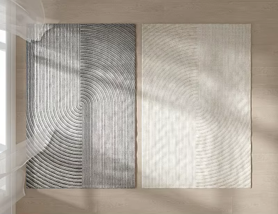 Modern Square Rugs With Gray And Beige Concentric Circle Patterns For Home Decor 3d model
