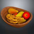 Wooden Fruit Bowl With Bananas Pears And Red Apple For Home Use
