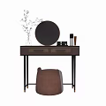 Modern Dressing Table With Round Mirror Decorative Vase Cosmetic Items And Stool 3d model