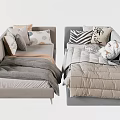 Minimalist Single Bed Featuring Light Gray Frame Patterned Pillows And Soft Blankets 3d model