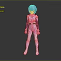 Anime Character With Blue Hair In White Bodysuit Colorful Stripes And Symbol