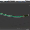 Artistic Traditional Samurai Sword with Green Decorative Engraved Blade and Gold Accented Hilt