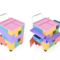 Colorful Side Table With Block Structure Handle Drawer And Wheels 3d model
