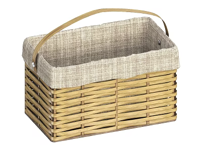 Woven Bamboo Storage Basket With Linen Lining And Wooden Handle For Home Organizing 3d model