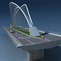 Modern White Arched Bridge With Cars On Deck And Blue Sky Background