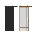 Modern Black And Gold Frame Sliding Doors With Vertical Glass Stripes For Interior