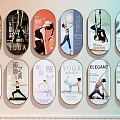 Yoga Figure Paintings In Multiple Oval Frames Displaying Various Poses And Yoga Text 3d model