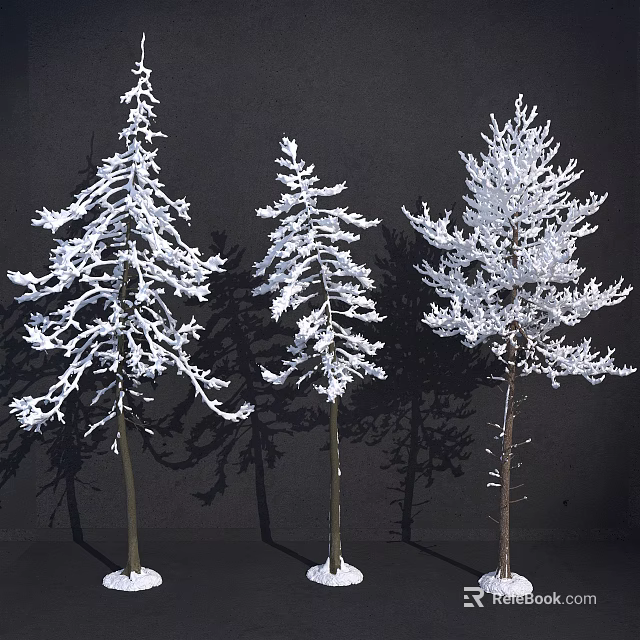 Snow Covered Arbor Trees With Frosted Branches And Dark Background Shadows 3d model 