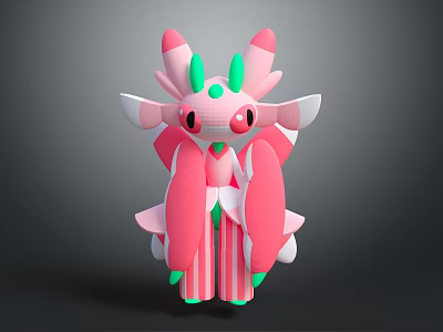 Cute Pink And Green 3D Modeled Character With Petal Like Wings 3d model
