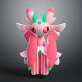 Cute Pink And Green 3D Modeled Character With Petal Like Wings