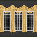 Elegant Yellow Curtains With Draped Design For Three Home Windows