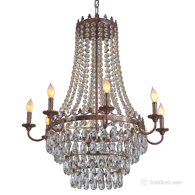Classic Crystal Chandelier With Metal Frame Hanging Beads And Candle Lights 3d model 