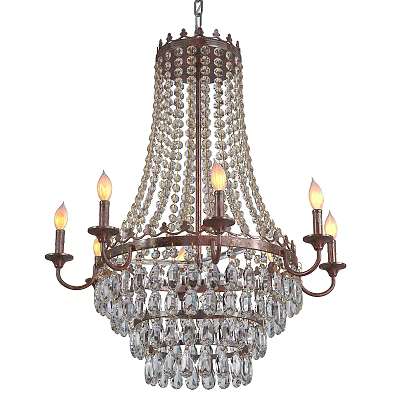 Classic Crystal Chandelier With Metal Frame Hanging Beads And Candle Lights 3d model