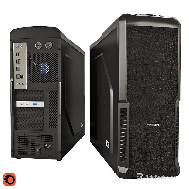 Black Desktop Computer Towers Daily Electrical Appliances with Front Panel Ports and Side Vents 3d model 