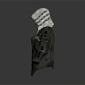 Dark Colored Hooded Jacket With Plaid Hood And Distressed Vintage Details