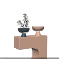 Ceramic Vessels Dark Blue Flower Pot Light Pink Bowl On Light Pedestal Dark Gray Background