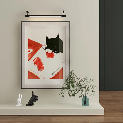 Artistic Black Cat Animal Painting For Modern Home Interior Decor 3d model