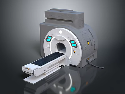 Advanced CT Scanner With Circular Aperture Blue Indicator Lights And Sliding Table 3d model