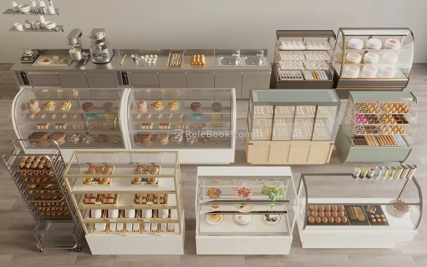 Modern Bread Display Rack Bread Refrigerated Container Bread Shelf Dessert Shop Shelf Bakery Kitchen Equipment 3d model