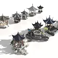 Traditional Chinese Garden Decorative Elements Featuring Pavilions Rockeries And Stone Stairs
