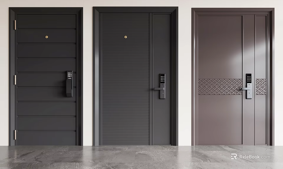 Modern Home Security Doors With Different Designs And Electronic Locks 3d model