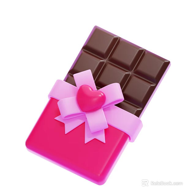 Delicious Chocolate Bar With Pink Wrapping Pink Bow And Heart Decoration 3d model 
