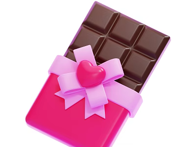 Delicious Chocolate Bar With Pink Wrapping Pink Bow And Heart Decoration 3d model