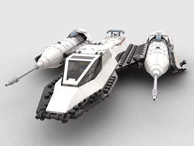 Awesome Building Blocks Spaceship Model with White Black Parts Cockpit and Cannon Structures 3d model