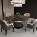 Elegant Round Dining Table Set With Marble Tabletop Dining Chairs and Flower Vase Chandelier 3d model