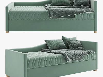 Modern Light Green Chaise Lounge With Wavy Stitching Pillows And Blanket 3d model
