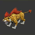 3D Rendered Cheetah With Red Flame Mane Red Tail Tip Yellow Spotted Body White Paws