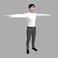 Man in White Shirt and Gray Pants with Arms Outstretched Against Gray Background 3d model