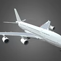 White Commercial Passenger Airplane with Four Engines Wings Tail and Landing Gear in Flight