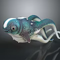 Cute Blue Green Marine Creature 3D Model With Large Eyes White Spots And Tentacles