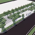 Park Landscape With Arranged Trees Curved Pathways Rest Benches And Green Lawn Areas