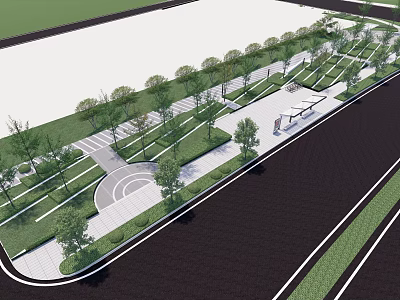 Park Landscape With Arranged Trees Curved Pathways Rest Benches And Green Lawn Areas 3d model