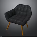 Modern Black Tufted Armchair With Orange Wooden Legs And Soft Cushion Design