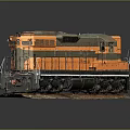 Vintage Yellow And Green Train Model On Display Base With Dark Background