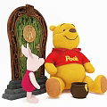 Winnie the Pooh Piglet Plush Dolls With Green Tree Door Golden Bee Emblem Honey Pot