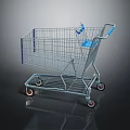 Sturdy Metal Shopping Cart With Blue Handle And Rolling Wheels For Retail Use