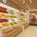 Modern Fruit Store Interior With Bright Lighting And Fresh Various Fruits On Display Shelves