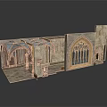 Gothic Stone Building Facade With Arched Stained Glass Windows And Ornate Details