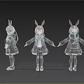 Anime Style Character With Rabbit Ears Black Coat White Inner Shirt And Three Angles View