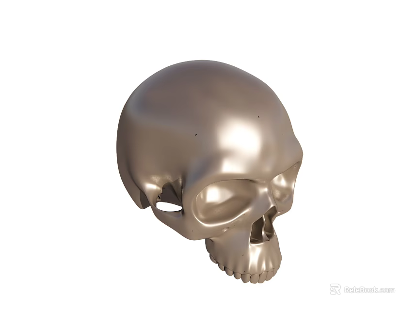 Silver Metallic Skull Sculpture With Polished Surface And Detailed Features 3d model