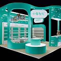 Turquoise Commercial Exhibition Booth Equipment With Shelves Round Display Stand And Cabinets For Retail