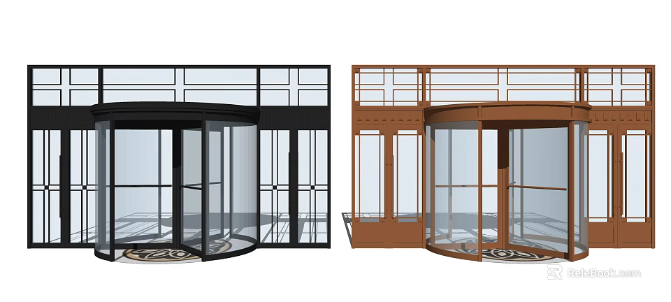 Black And Brown Modern Revolving Doors With Glass Panels And Metal Frames 3d model 