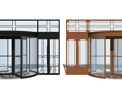 Black And Brown Modern Revolving Doors With Glass Panels And Metal Frames 3d model